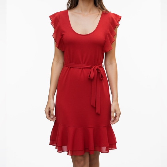 French Connection Coral Pink Flutter Hem dress - Picture 1 of 8